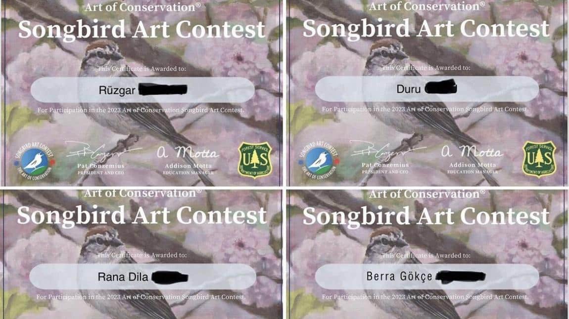 Öğrencilerimiz Uluslararası Amerika Songbird Contest Art Yarışmasına Katıldılar 